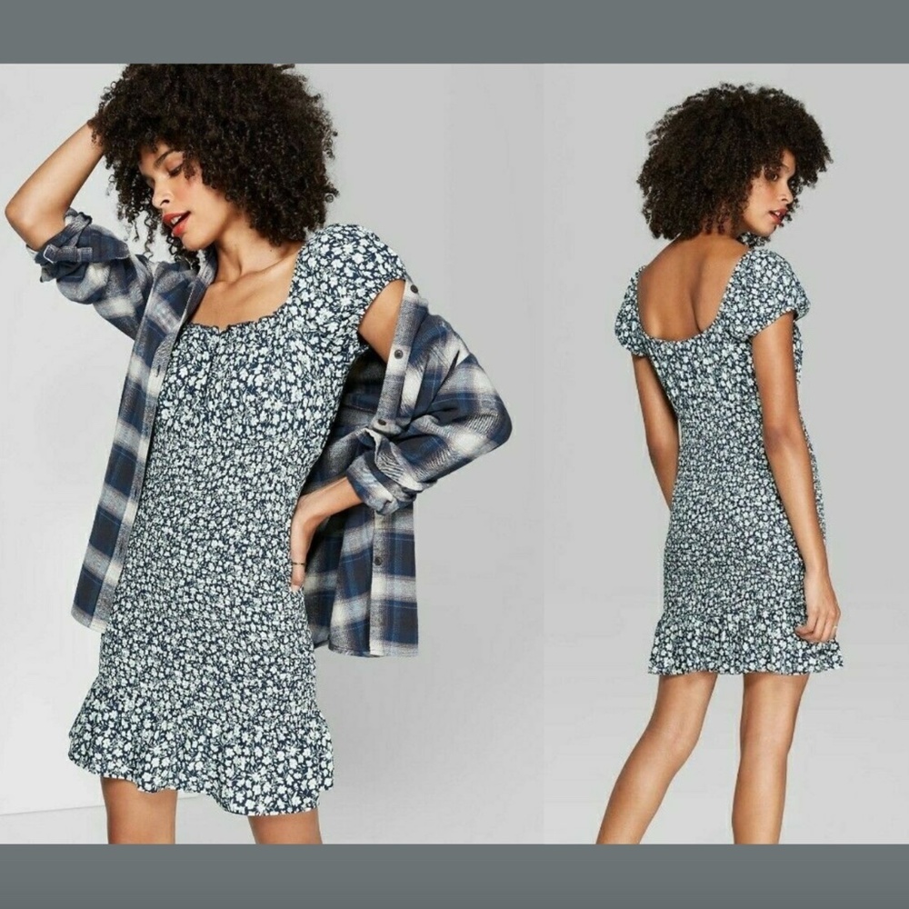NWT $25 Wild Fable Floral Scoop‎ Neck Smocked Body Mini Dress [ Medium ]